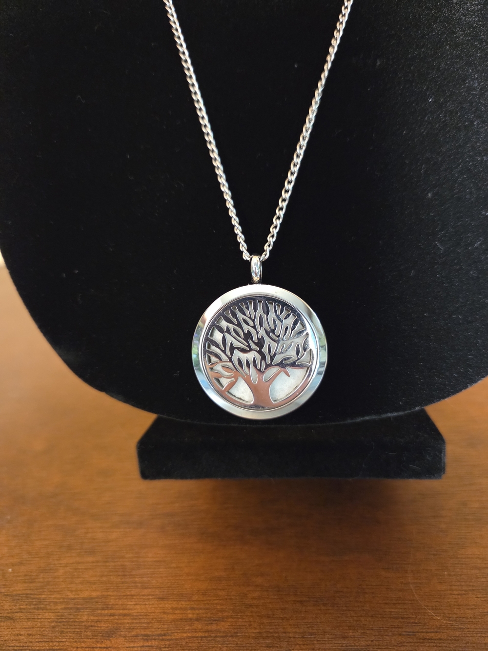 Sterling-Style Tree of Life Pendant Diffuser Locket Necklace in Silver